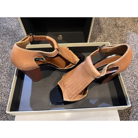 PAUL SMITH Womens Shoes Leather Tan & Black Patent Kilte Flap us 39.5 Heels 8.5 - Picture 8 of 14